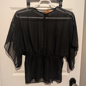 Tory Burch Black Sheer Oversized Top Elastic Waist